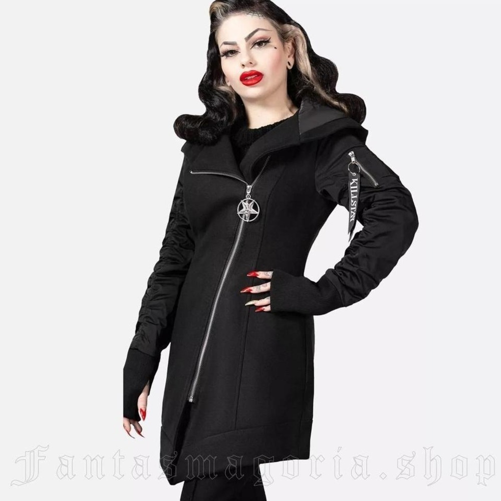 Killstar Hexada‎ Coat Black Goth Pentagram Baphomet Hooded Jacket KSRA007045XS